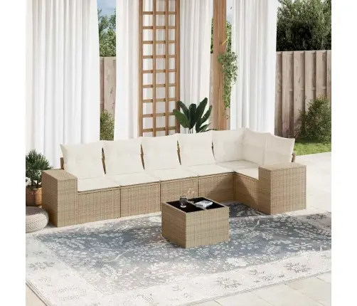 Sofos Komplektas Su Pagalvėlėmis, 7 Dalių, Smėlio, Poliratanas