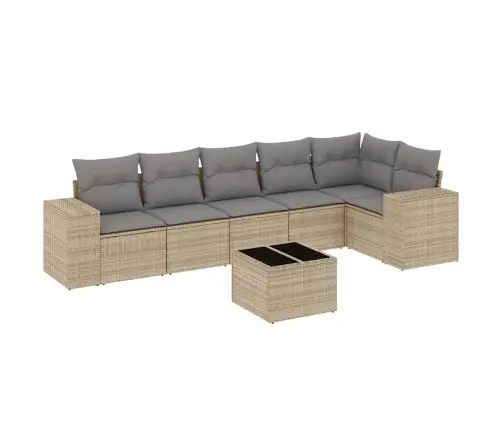 Sofos Komplektas Su Pagalvėlėmis, 7 Dalių, Smėlio, Poliratanas