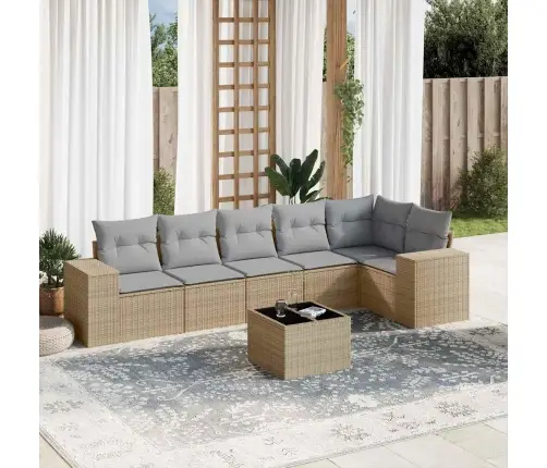 Sofos Komplektas Su Pagalvėlėmis, 7 Dalių, Smėlio, Poliratanas