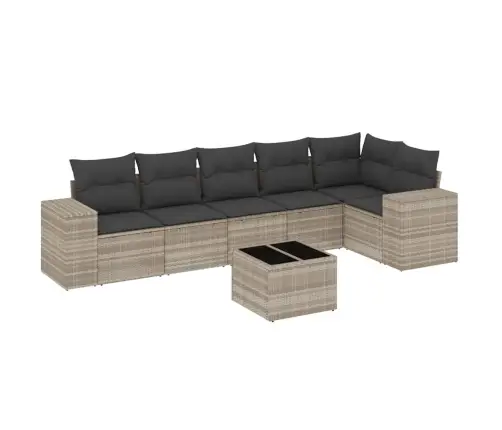 7-Daļīgs Dārza Dīvāna Komplekts,Matrači, Gaiši Pelēka Pe Pinums Vidaxl