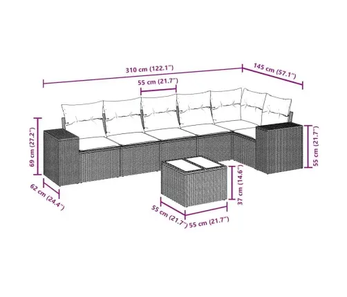 7-Daļīgs Dārza Dīvāna Komplekts,Matrači, Gaiši Pelēka Pe Pinums Vidaxl