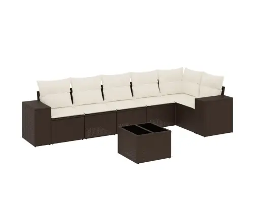 7-Daļīgs Dārza Dīvānu Komplekts, Matrači, Brūna Pe Rotangpalma Vidaxl