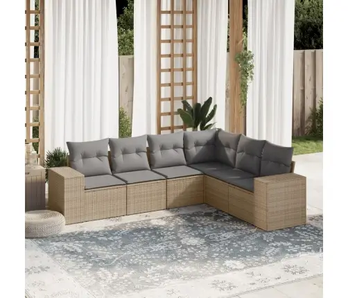 6-Daļīgs Dārza Dīvāna Komplekts, Matrači, Bēša Pe Rotangpalma Vidaxl