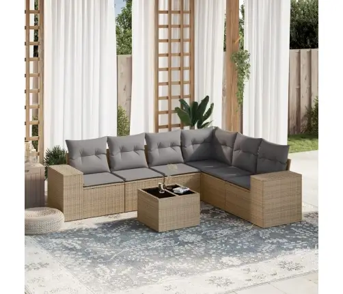 7-Daļīgs Dārza Dīvāna Komplekts, Matrači, Bēša Pe Rotangpalma Vidaxl