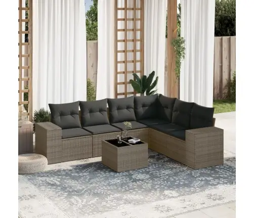 Sofos Komplektas Su Pagalvėlėmis, 7 Dalių, Pilkas, Poliratanas