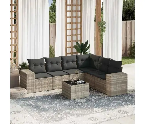 Sofos Komplektas Su Pagalvėlėmis, 7 Dalių, Pilkas, Poliratanas