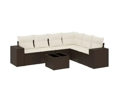 7-Osaline Aiamööblikomplekt Patjadega, Pruun, Polürotang