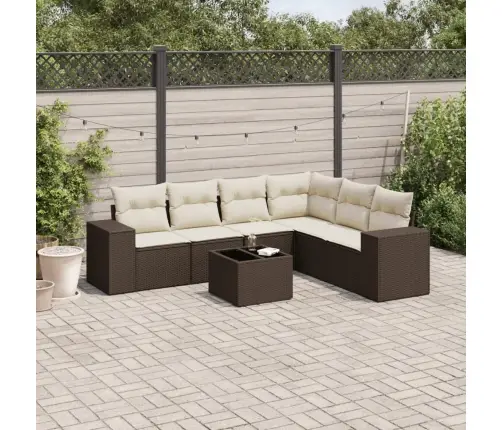 7-Osaline Aiamööblikomplekt Patjadega, Pruun, Polürotang