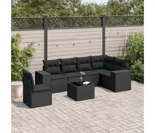 Sofos Komplektas Su Pagalvėlėmis, 7 Dalių, Juodas, Poliratanas