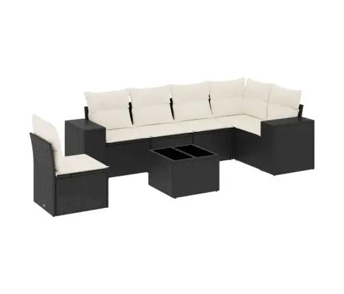 Sofos Komplektas Su Pagalvėlėmis, 7 Dalių, Juodas, Poliratanas