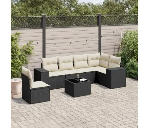 Sofos Komplektas Su Pagalvėlėmis, 7 Dalių, Juodas, Poliratanas