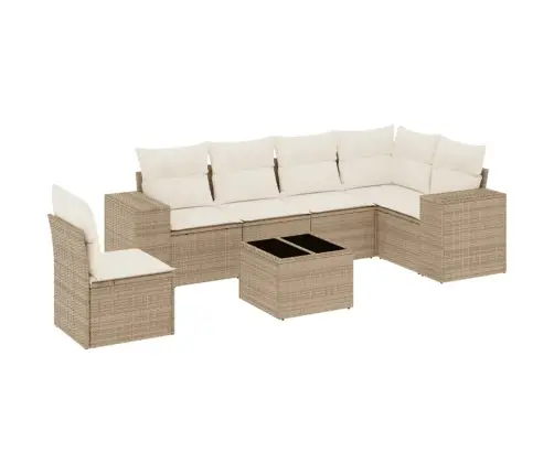 7-Daļīgs Dārza Dīvāna Komplekts, Matrači, Bēša Pe Rotangpalma Vidaxl