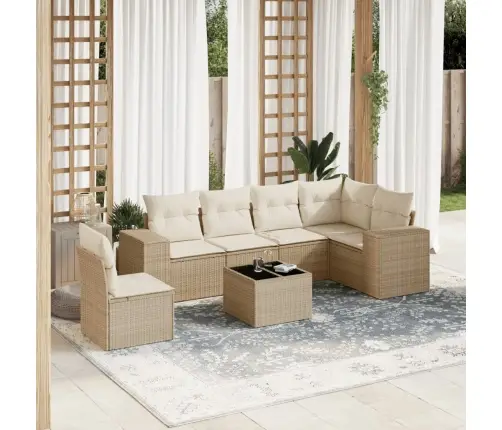 Sofos Komplektas Su Pagalvėlėmis, 7 Dalių, Smėlio, Poliratanas