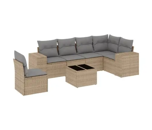 7-Daļīgs Dārza Dīvāna Komplekts, Matrači, Bēša Pe Rotangpalma Vidaxl