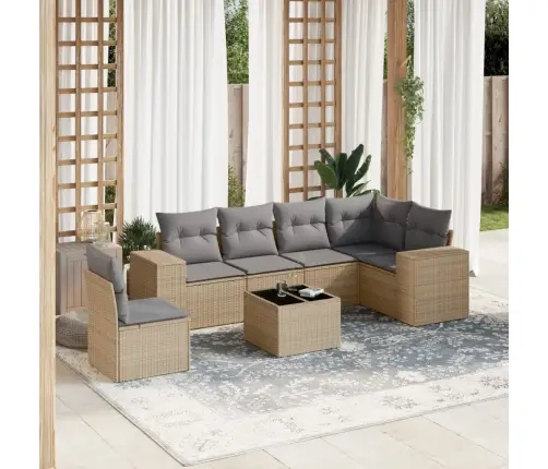 7-Daļīgs Dārza Dīvāna Komplekts, Matrači, Bēša Pe Rotangpalma Vidaxl