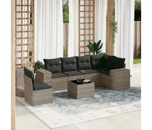 7-Daļīgs Dārza Dīvāna Komplekts, Matrači, Pelēka Pe Rotangpalma Vidaxl