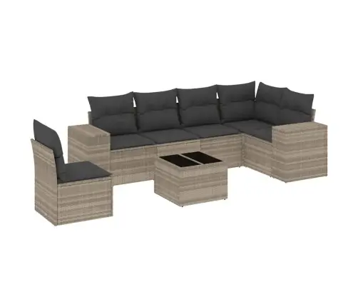 7-Daļīgs Dārza Dīvāna Komplekts,Matrači, Gaiši Pelēka Pe Pinums Vidaxl