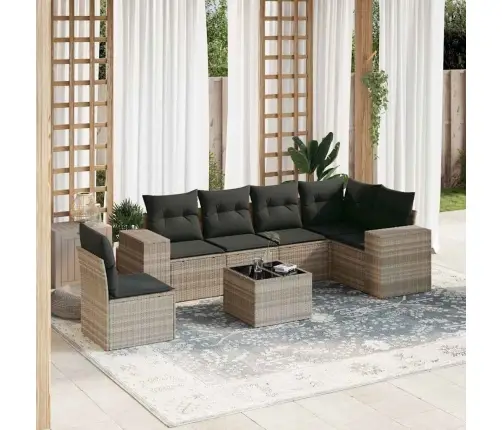 7-Daļīgs Dārza Dīvāna Komplekts,Matrači, Gaiši Pelēka Pe Pinums Vidaxl