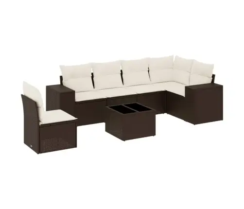 7-Daļīgs Dārza Dīvānu Komplekts, Matrači, Brūna Pe Rotangpalma Vidaxl