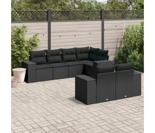 7-Daļīgs Dārza Dīvāna Komplekts Ar Matračiem, Melna Pe Vidaxl