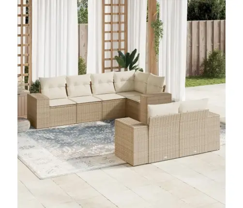 Sofos Komplektas Su Pagalvėlėmis, 7 Dalių, Smėlio, Poliratanas