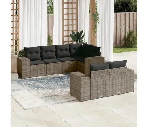 7-Daļīgs Dārza Dīvāna Komplekts, Matrači, Pelēka Pe Rotangpalma Vidaxl