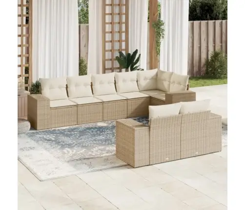 8-Daļīgs Dārza Dīvāna Komplekts, Matrači, Bēša Pe Rotangpalma Vidaxl