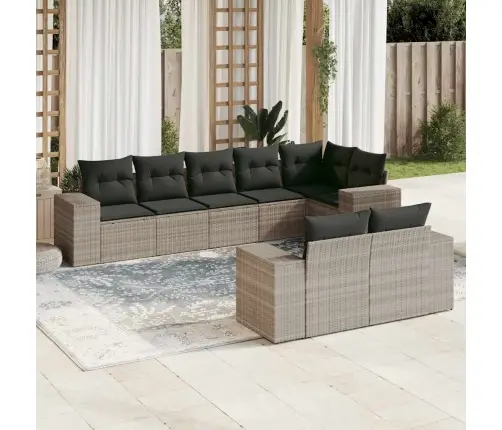 8-Daļīgs Dārza Dīvāna Komplekts,Matrači, Gaiši Pelēka Pe Pinums Vidaxl