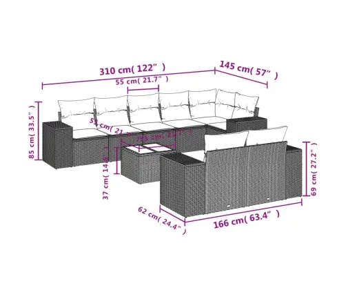 9-Osaline Aiadiivani Komplekt Patjadega, Must, Polürotang