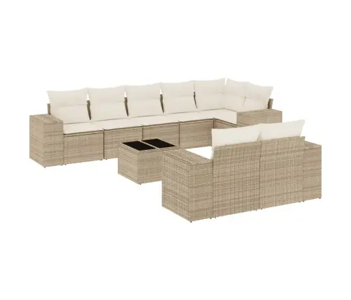 Sodo Komplektas Su Pagalvėlėmis, 9 Dalių, Smėlio, Poliratanas