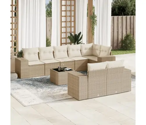 Sodo Komplektas Su Pagalvėlėmis, 9 Dalių, Smėlio, Poliratanas