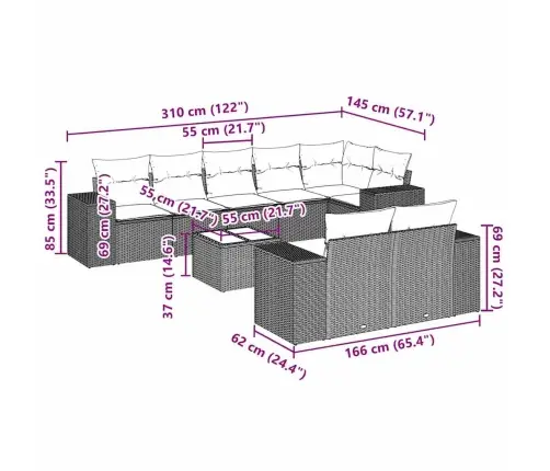 9-Osaline Aiadiivani Komplekt Patjadega, Helehall, Polürotang