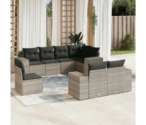 8-Daļīgs Dārza Dīvāna Komplekts,Matrači, Gaiši Pelēka Pe Pinums Vidaxl