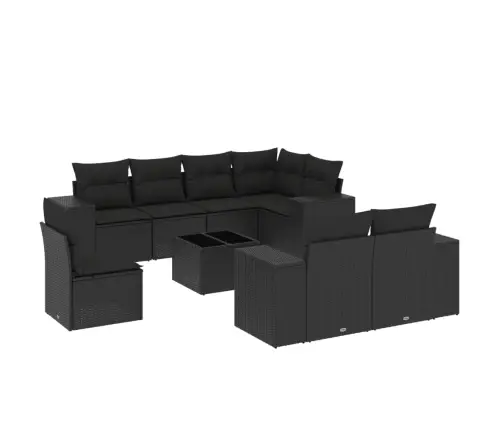 9-Daļīgs Dārza Dīvāna Komplekts, Matrači, Melna Pe Rotangpalma Vidaxl