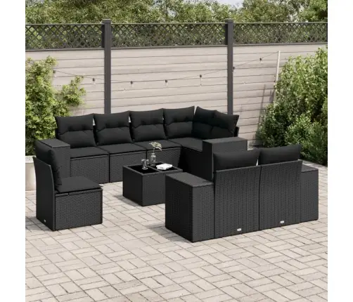 9-Daļīgs Dārza Dīvāna Komplekts, Matrači, Melna Pe Rotangpalma Vidaxl