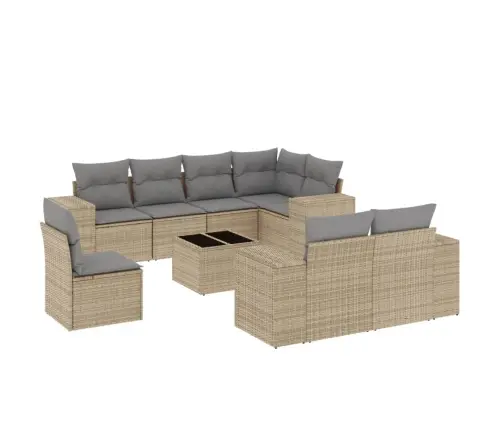 9-Daļīgs Dārza Dīvānu Komplekts, Matrači, Bēša Pe Rotangpalma Vidaxl