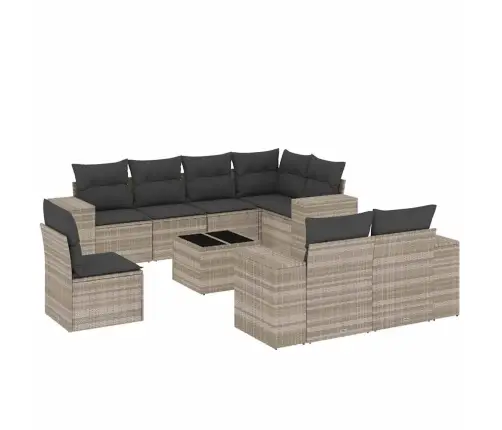 Sofos Komplektas Su Pagalvėlėmis, 9 Dalių, Pilkas, Poliratanas