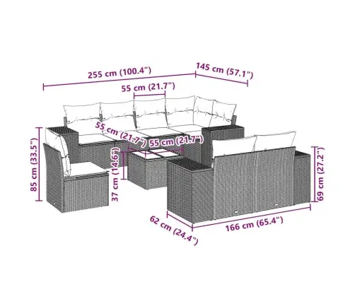 Sofos Komplektas Su Pagalvėlėmis, 9 Dalių, Pilkas, Poliratanas