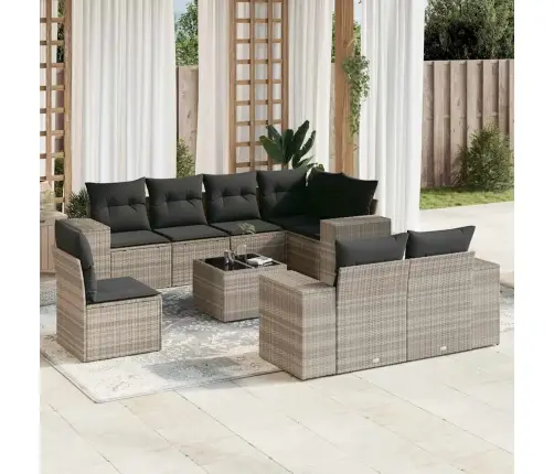 Sofos Komplektas Su Pagalvėlėmis, 9 Dalių, Pilkas, Poliratanas