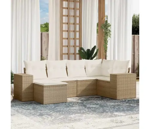 6-Daļīgs Dārza Dīvāna Komplekts, Matrači, Bēša Pe Rotangpalma Vidaxl