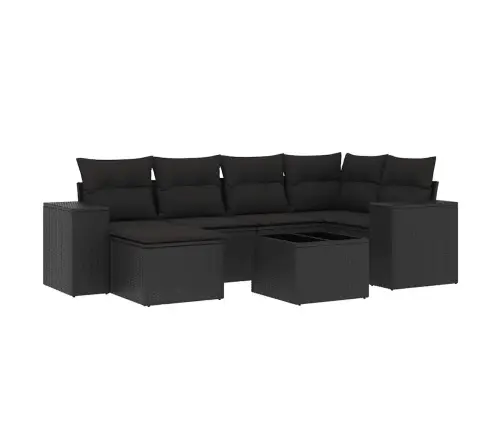 7-Daļīgs Dārza Dīvāna Komplekts Ar Matračiem, Melna Pe Vidaxl