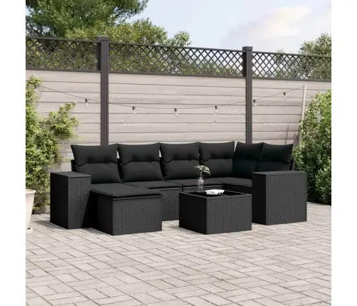 7-Daļīgs Dārza Dīvāna Komplekts Ar Matračiem, Melna Pe Vidaxl