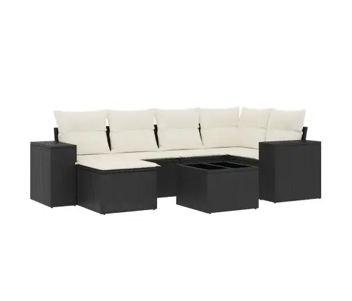 Sofos Komplektas Su Pagalvėlėmis, 7 Dalių, Juodas, Poliratanas