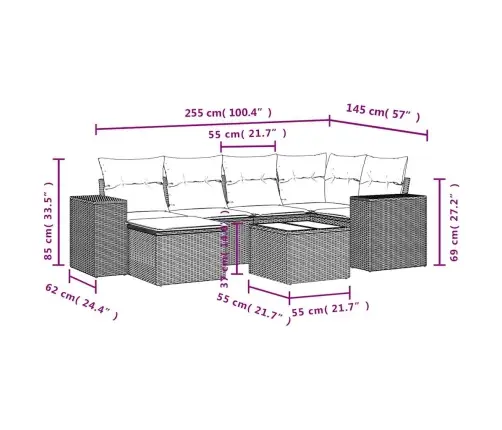 Sofos Komplektas Su Pagalvėlėmis, 7 Dalių, Juodas, Poliratanas