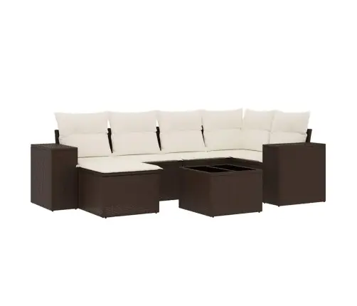 7-Osaline Aiamööblikomplekt Patjadega, Pruun, Polürotang