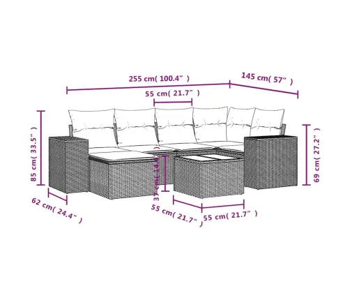 7-Osaline Aiamööblikomplekt Patjadega, Pruun, Polürotang