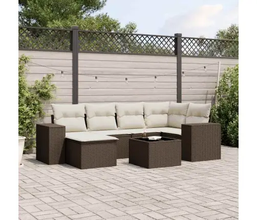 7-Osaline Aiamööblikomplekt Patjadega, Pruun, Polürotang