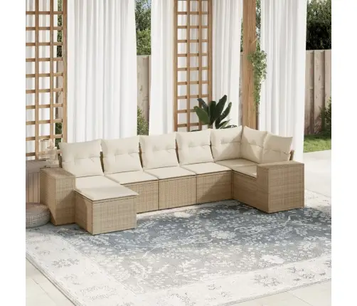 Sofos Komplektas Su Pagalvėlėmis, 7 Dalių, Smėlio, Poliratanas