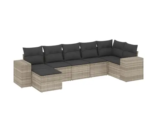 7-Daļīgs Dārza Dīvāna Komplekts,Matrači, Gaiši Pelēka Pe Pinums Vidaxl