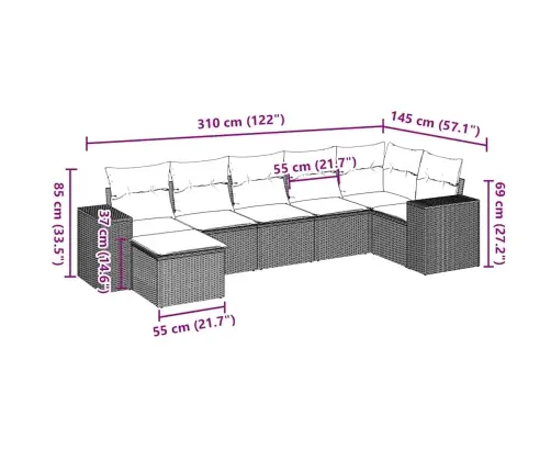 7-Daļīgs Dārza Dīvāna Komplekts,Matrači, Gaiši Pelēka Pe Pinums Vidaxl